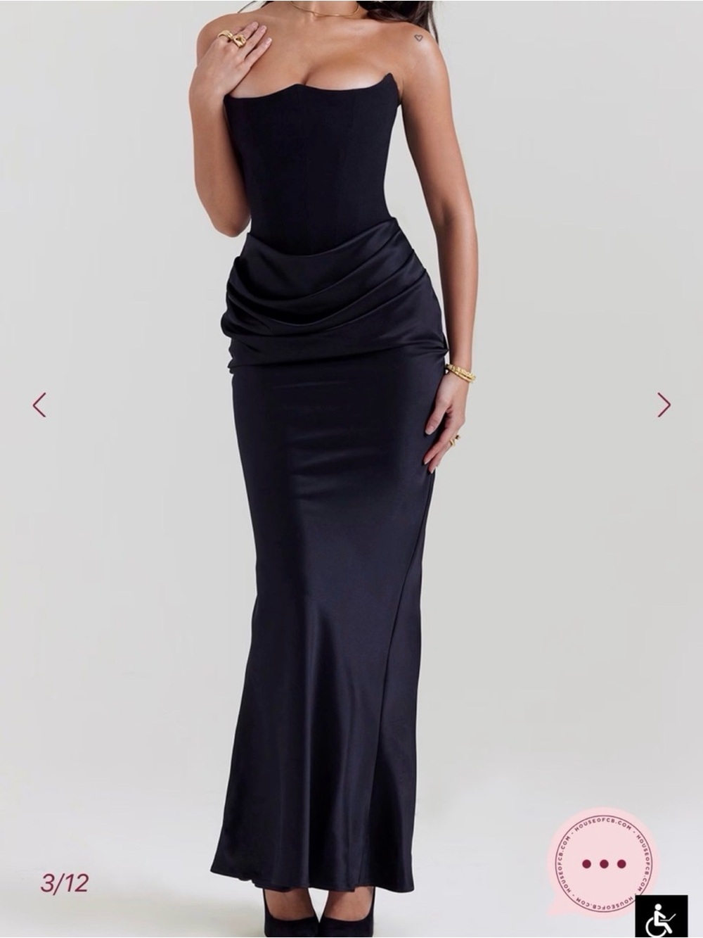 House of CB Black Strapless Draped Waist Maxi Gown